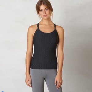 Prana Jacquard Quinn Tank Top Racer Back Cross Straps Shelf Bra Grey Small S